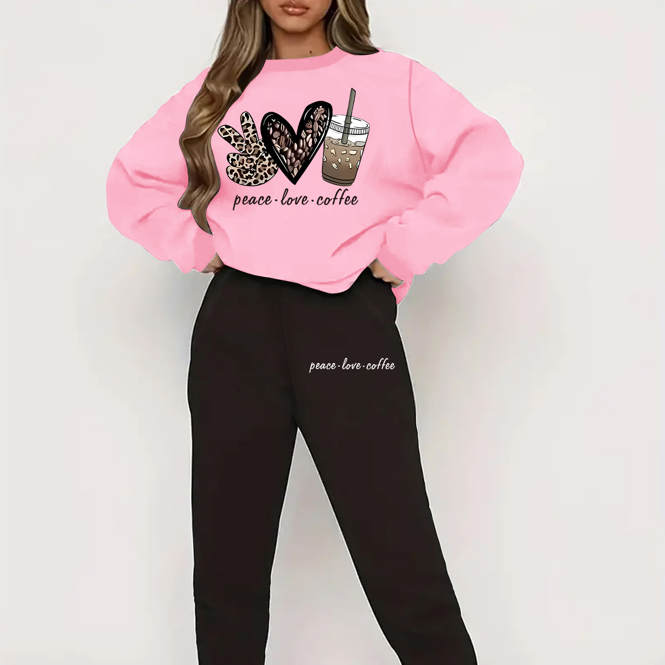 

Women's Casual Fashion Sweatshirt Set, Autumn/winter Round Neck Long Sleeve Top And Joggers With