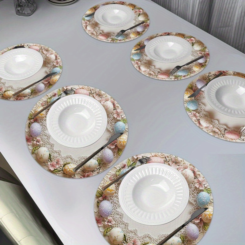 Image of 6pcs Art Placemats, 100% Polyester Table Mats, Hand Washable, Non-slip, Heat-resistant, Durable Dining Decor With Holiday, Valentine's Day, Black History Month, Easter, Ramadan