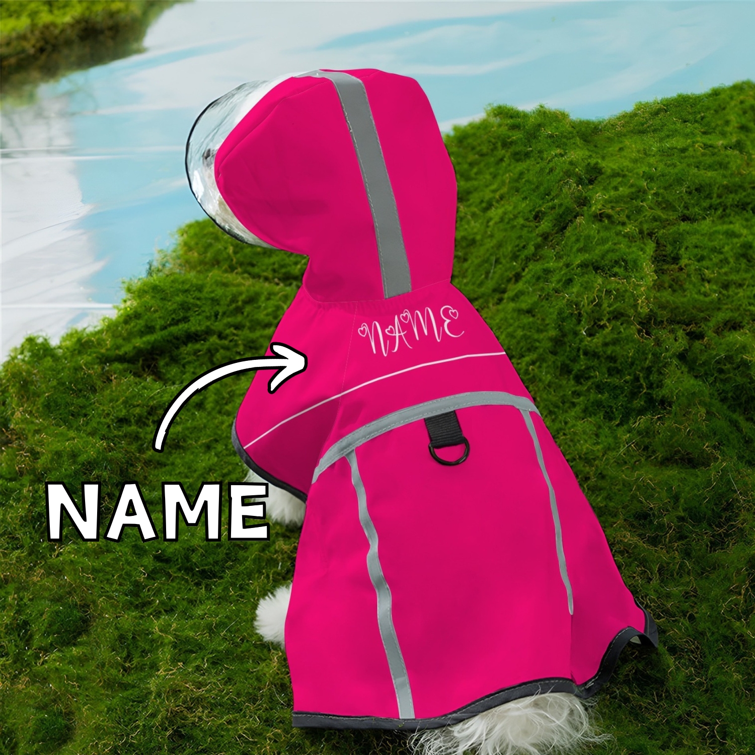 TEMU Custom Dog Raincoat Pet Jacket, Polyester Material Durable And Machine Washable, Adjustable Straps Fit Different Body Types, Customizable Name.