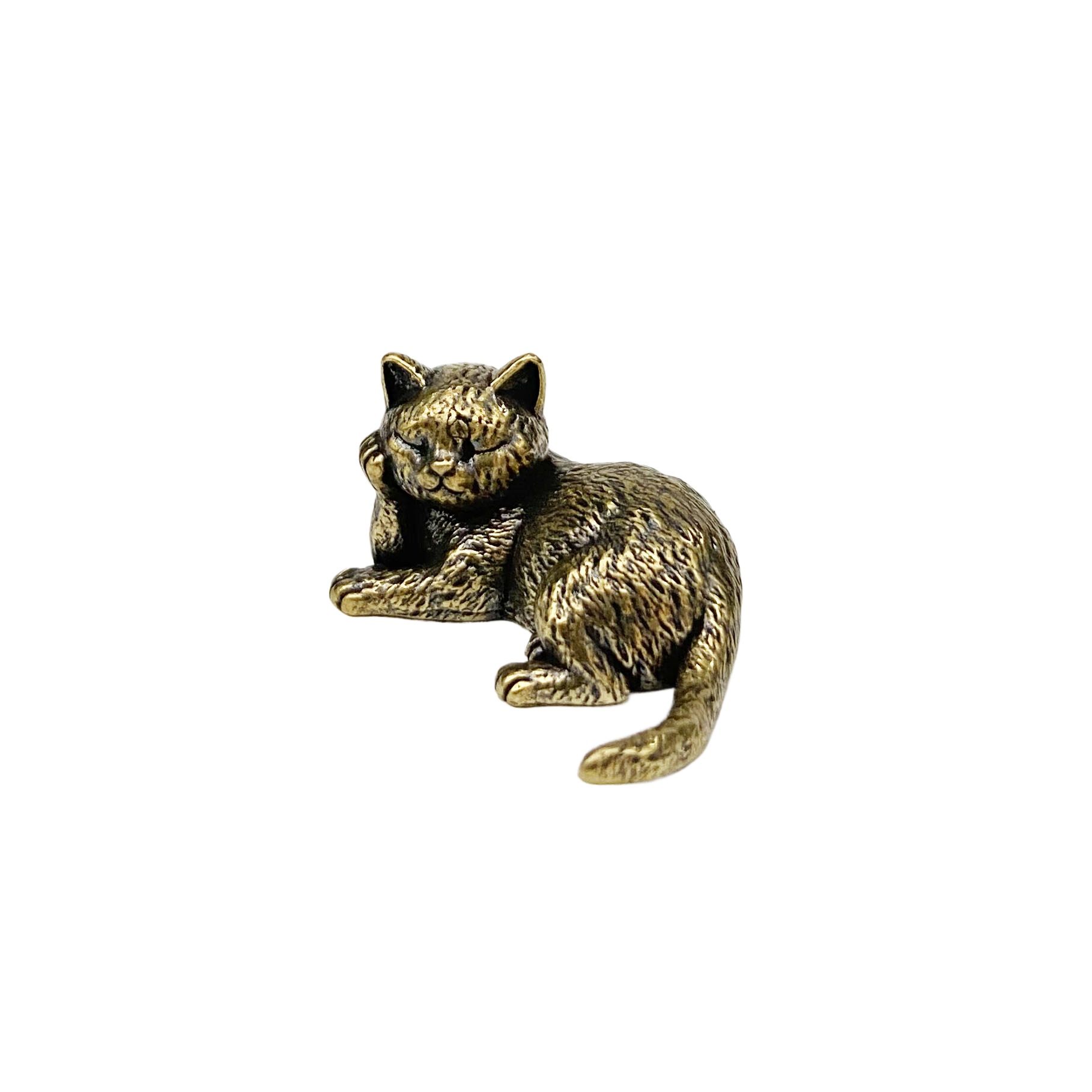 TEMU Ornement de petite statue de chat réfléchissant en laiton rétro, décoration douce pour bureau, PC, table, paresseuse, mini ornement d'artisanat