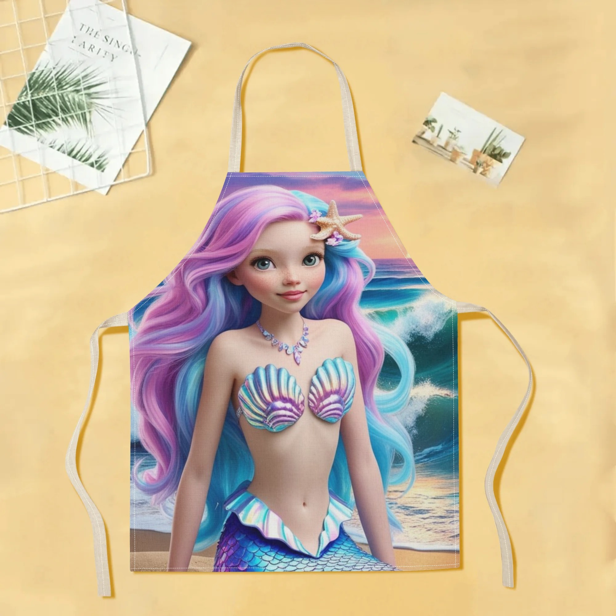 disney for ariel princess waterproof apron - vibrant, fashion-  design with mermaid cartoon pattern, ideal for hotels, supermarkets, restaurants, fruit shops, and milk tea stands,   polyester,  , disney details 1