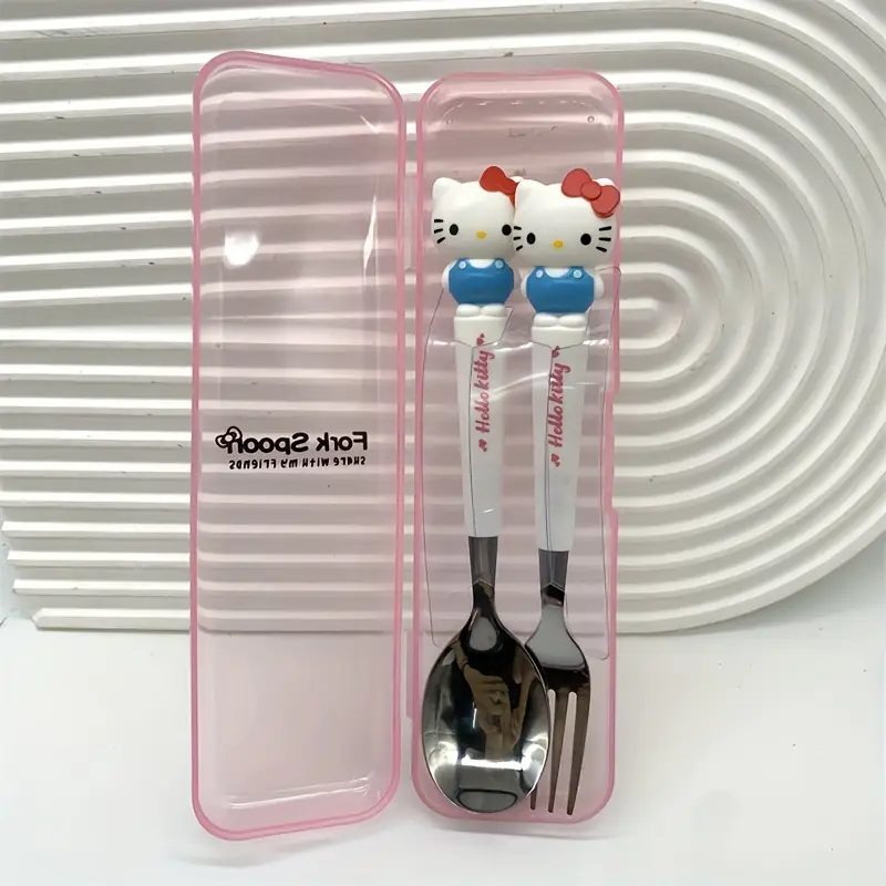 cute black cat and cartoon spoon and fork set stainless steel kitchenware 2pcs set suitable for restaurants and food trucks Product details 3