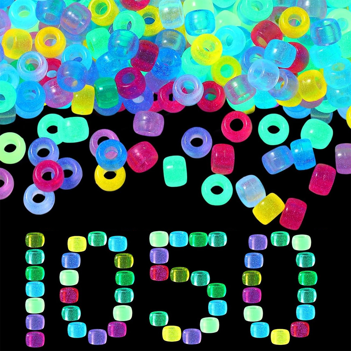 TEMU Jewelry Making Kits, 1050pcs Neon Glow Colorful Charm Beads For Weaving And Halloween Jewelry Making Craft Party Supplies, -the-dark Pony Bead
