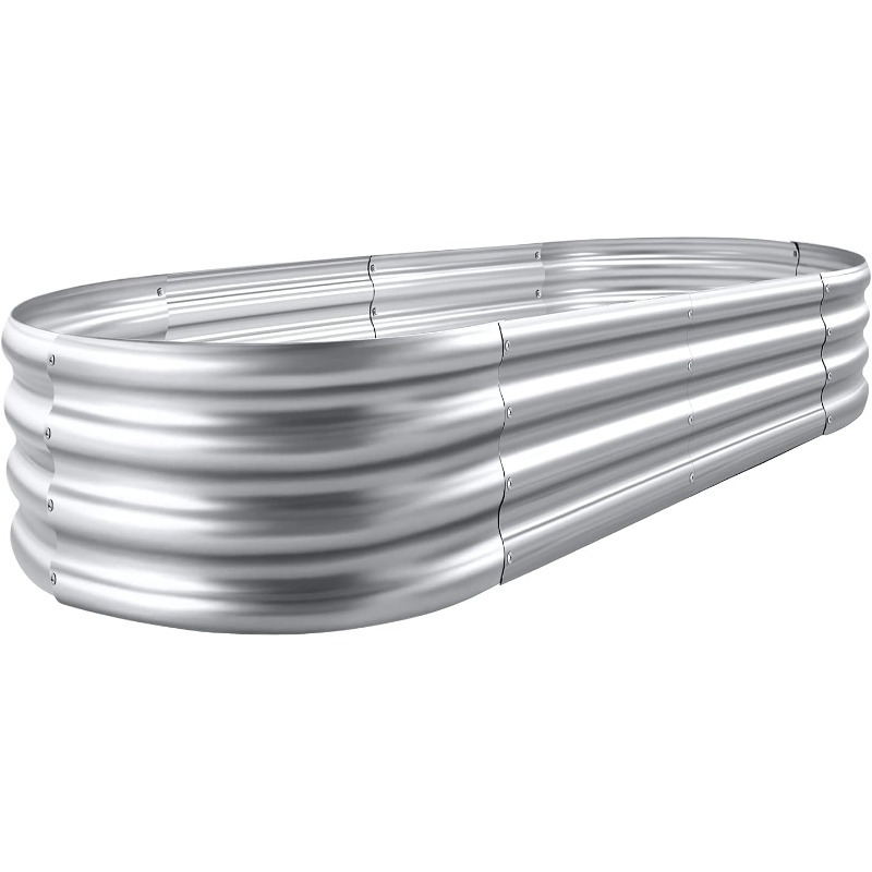 TEMU 1pc/ 2pcs/ 4pcsgalvanized Raised Garden Bed Kit, Galvanized Planter Garden Boxes Outdoor, Oval Large Metal For Vegetables
