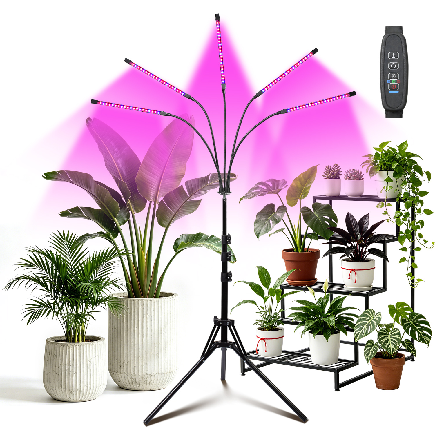 Image of Led Red Blue Light Floor Plant Grow Light With Square Head 4 5 6 Heads Upgraded Coverage Indoor Hydroponic Gardening
