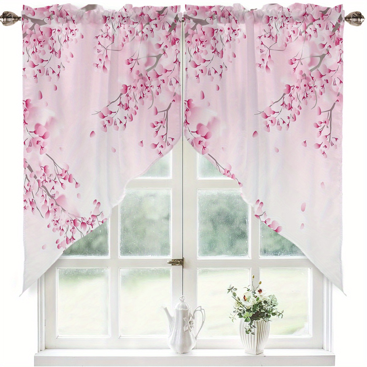 TEMU 2pcs Cherry Pattern Small Triangle Curtains, Kitchen Curtain Curtains Home Decor For Kitchen Windows, Living Room, Bedroom Decoration To Enhance