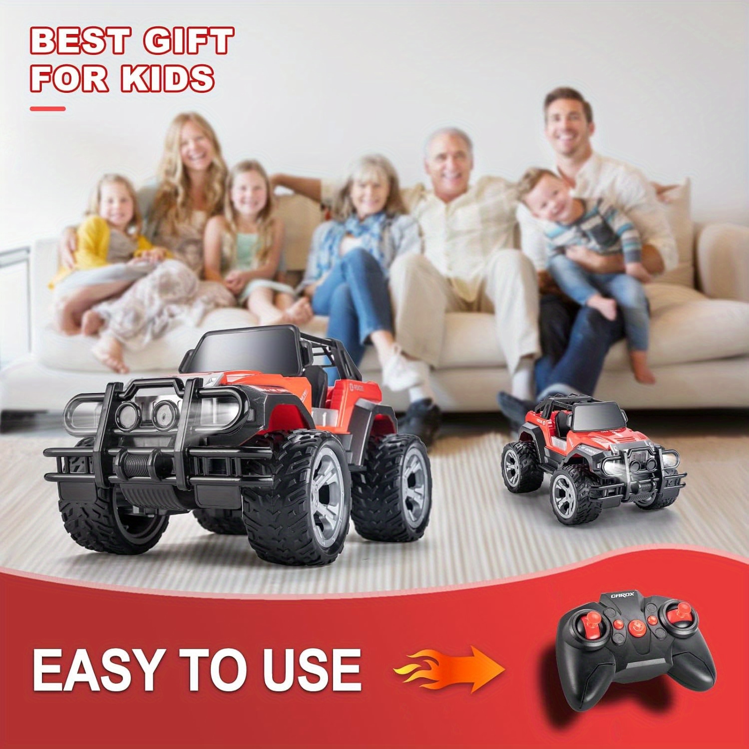 Remote Control Car For Kids-1:16Remote Control Truck With Headlight And Storage Case-80mins Playtime RC Truck For All Terrain-Red Remote Control Car Toy For Boys Girls Kids