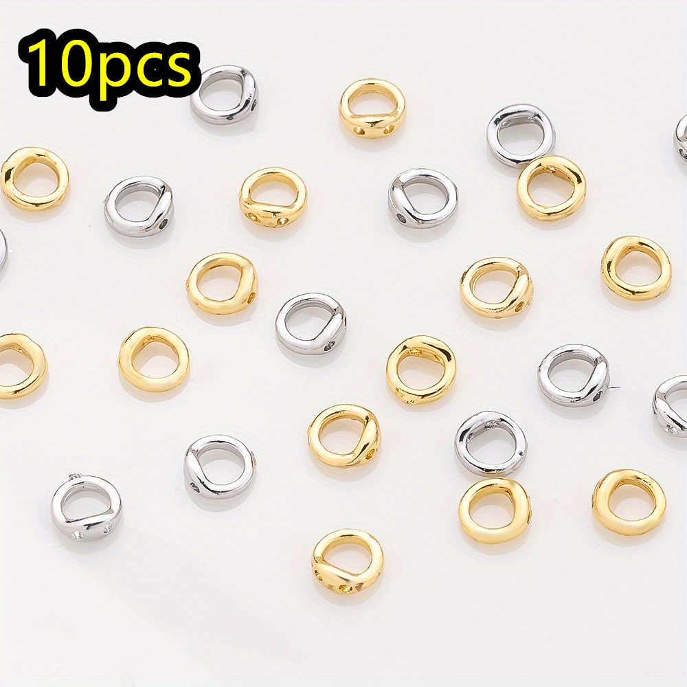 10pcs Pipitree Golden Copper Connector Rings Suitable For Bracelet Necklace Earrings Making, Double Hole Linking Circles With 2 Holes, Round Connector Caps For Beads, Charms, For Crafting Assembly