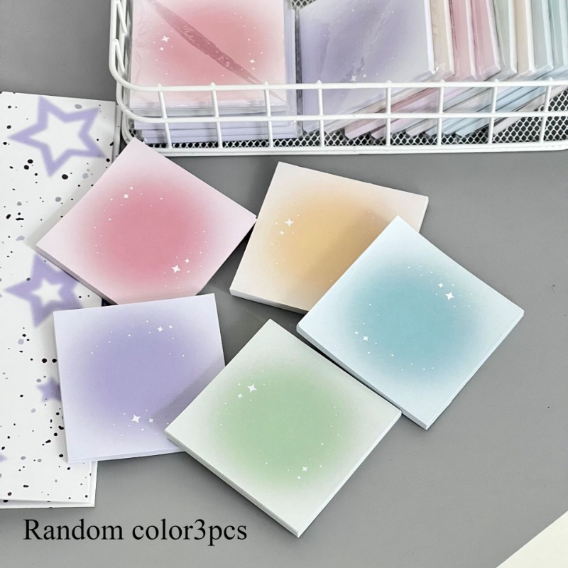 TEMU Set Of 3 Sticky Notes With A Starry Sky Gradient, Easy To Rip, Square-shaped Memo Pad