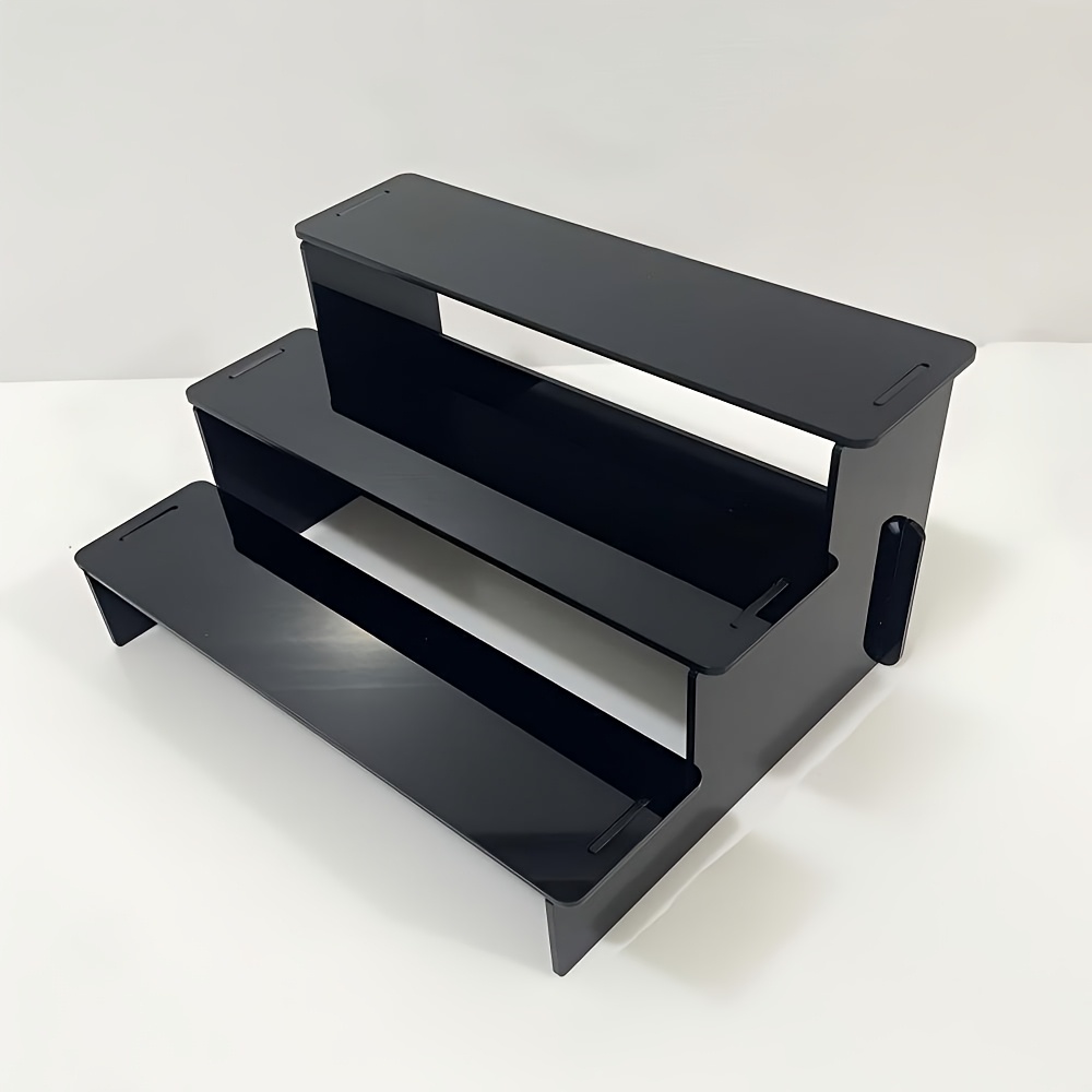 TEMU 1pc Hh&whftlf Heavy-duty 3-tier Black Acrylic Display Stand With Shelves - Space- Insertable Desktop Shelf Unit, Suitable For Makeup Organizer,