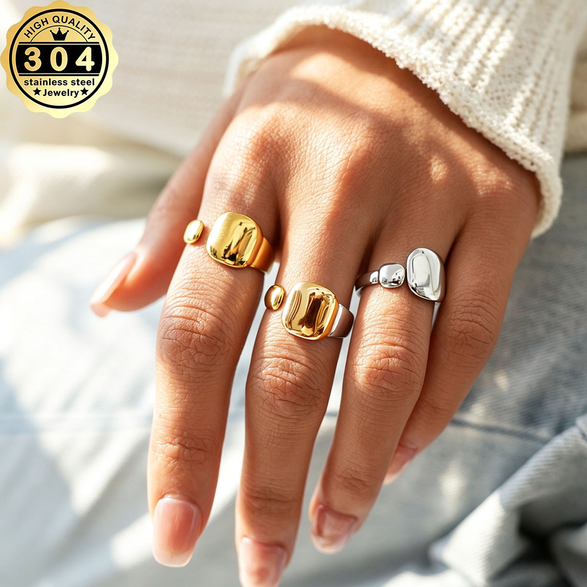Women's Geometric Irregular Stackable Ring, 18K Gold Plated