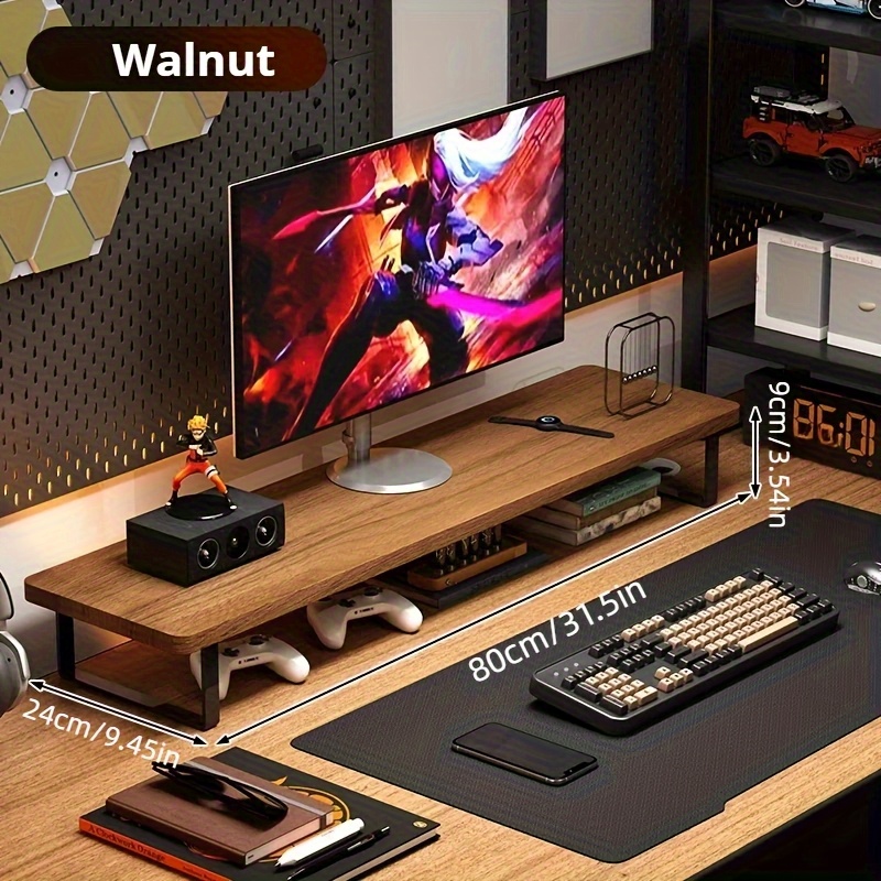 Image of Esports Computer Monitor Stand, Wooden Desktop Storage Rack, Multi-functional Office And Kitchen Storage Rack, Home Office Organizer, Carbon Steel Leg Design, In