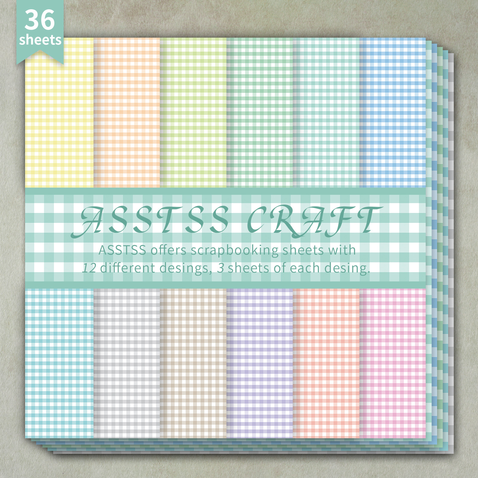 TEMU Bloc de papier scrapbooking de 36 feuilles mesurant 6X6 pouces, avec un design à carreaux gingham macaron. Ce papier cartonné épais est parfait