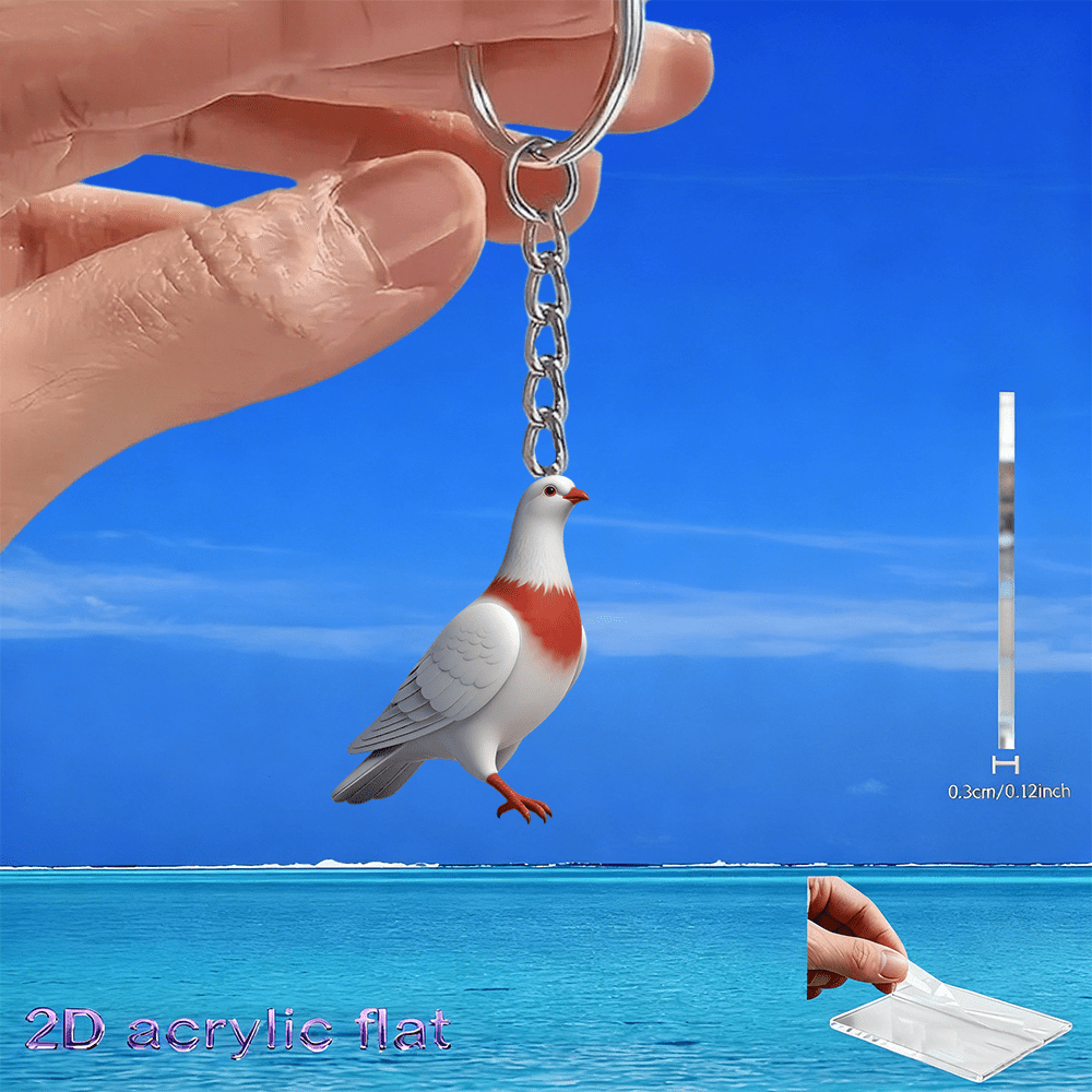 TEMU 2d Flat, 2d Flat 1pc Exquisitely Designed Vibrant And Ornate Pigeon Acrylic Keychain, Backpacks And Car Keychains, Suitable For Car Keychains,