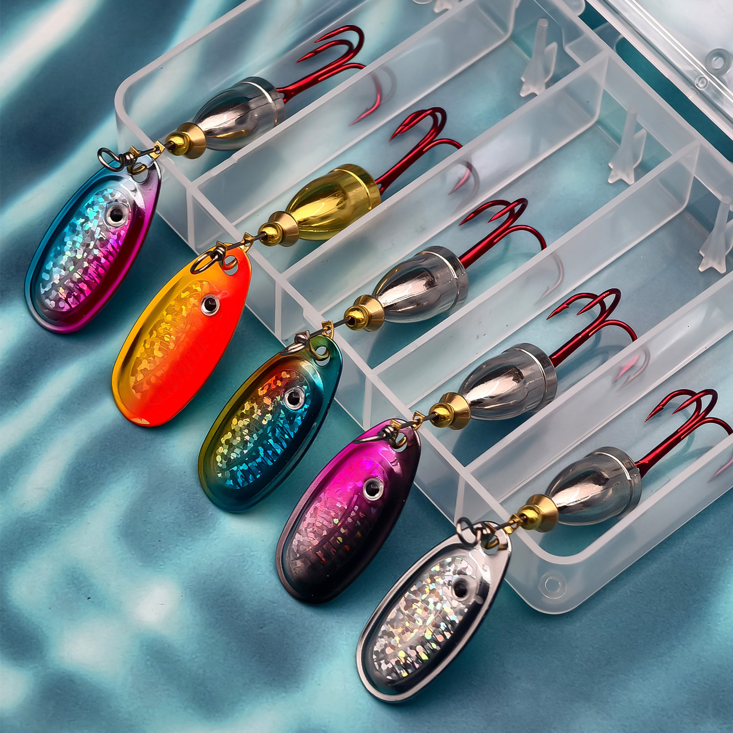 Image of Anfs Copper Spinner Bait Of 5 Pack With Storage Box - Fishing Lure Kit, Lifelike Artificial Bait For Freshwater Saltwater Fishing