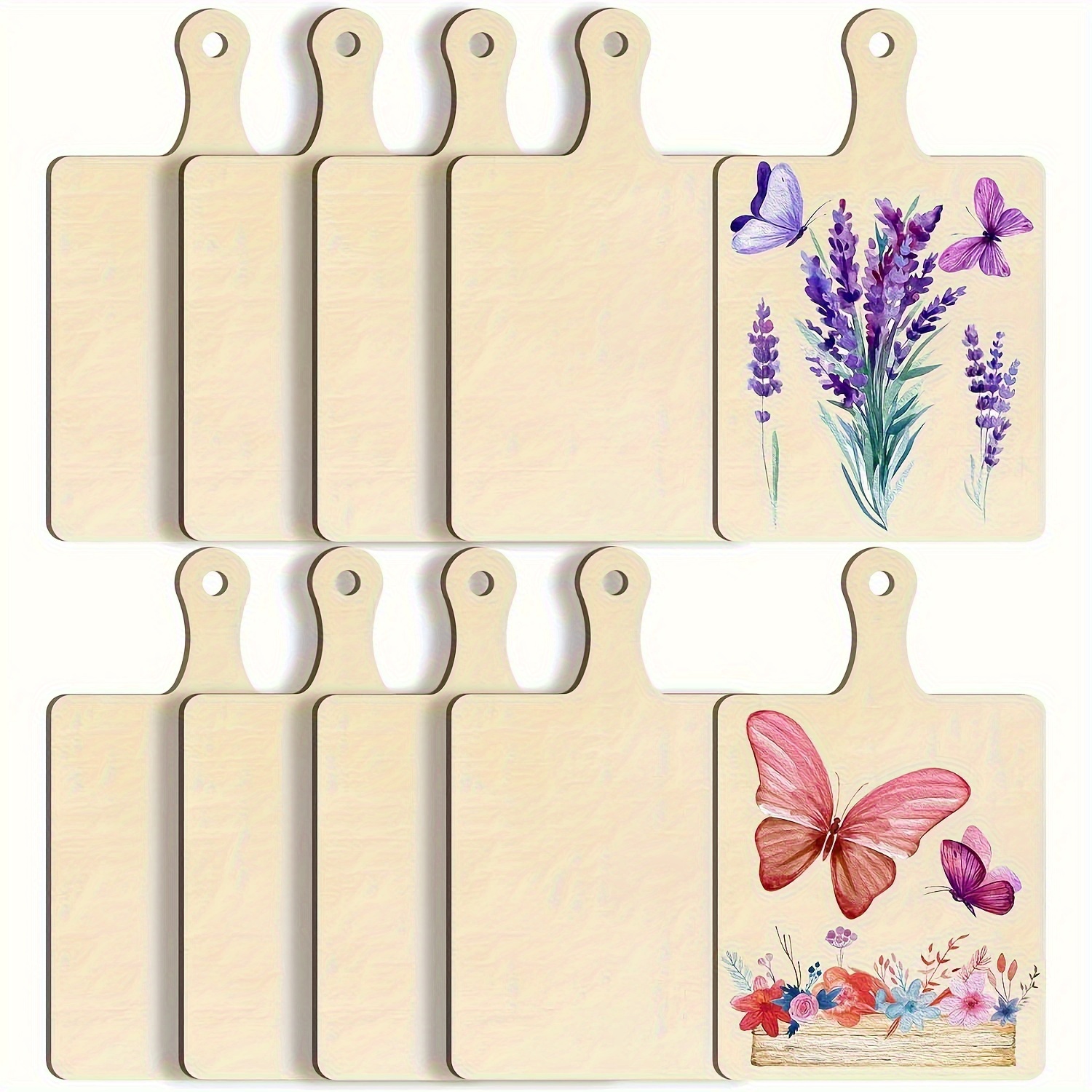 Lot de 10 plaques d'art en bois brut avec ficelle pour peinture et décoration, panneaux découpés vierges pour ornements à suspendre, artisanat de fêtes et de saisons