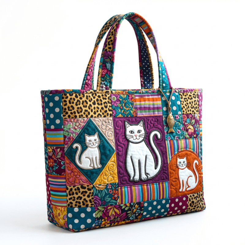 TEMU 1pc Women' Large Capacity Quilted Tote Bag With 3d Cat Print & - Lightweight Handbag Suitable For Travel, Grocery Shopping, Machine Washable