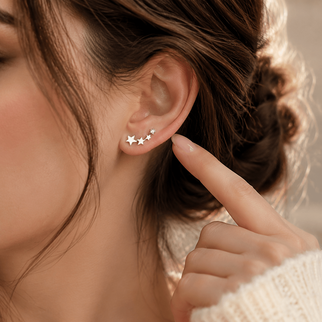 TEMU Orecchini a forma di stella per donna, orecchini a forma di arrampicatore con zirconi cubici, orecchini a perno a forma di stella sottili,