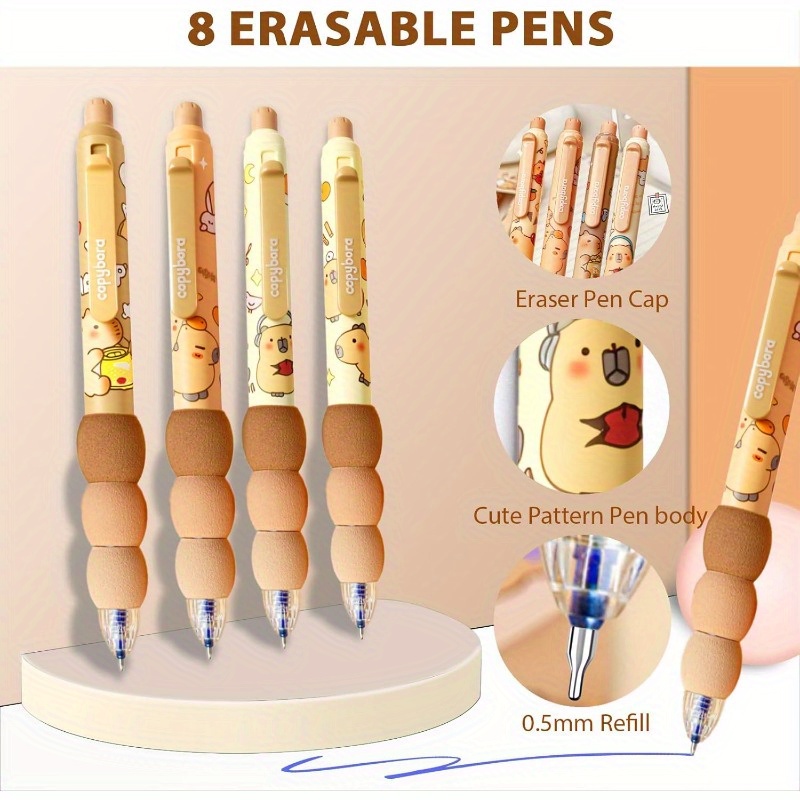 4pcs cute cartoon ybara erasable retrble penserasable gel ink pens0.5mm 0.5mm cute ybara mechanical pencils lead refills erasers for   ps, pens, writing tools, office stationery, fun writing tools, stylish pens, retractable mechanism, smooth writing, gel ink pen, mechanical pencil set, back to school, school supplies, cute pens, erasable pens Product details 3