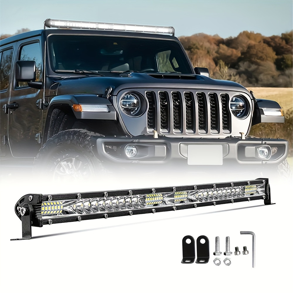TEMU Barre lumineuse LED ultra lumineuse et fine 11 pouces 21 pouces tout-terrain 12V 24V, barre lumineuse LED blanche, phare de travail LED pour
