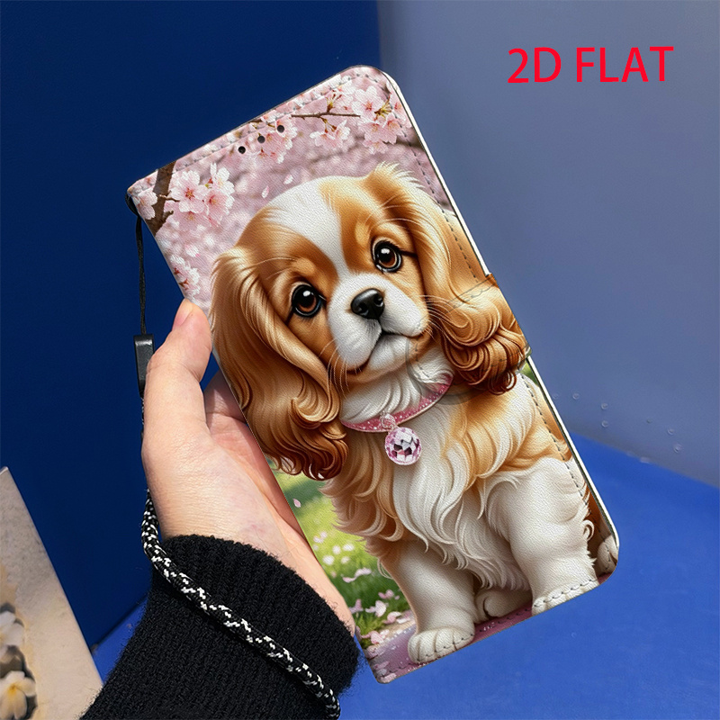 품목 사진 휴대폰 케이스 - 2d 플랫 곱슬 강아지 패턴 휴대폰 케이스, honor  /5 lite/5 pro, magic6/6 lite/6 pro 5g,  /7 pro, magic8/8 pro/magic8  /enjoy 80 랜야드 플립 카드 슬롯 스탠드 마그네틱 휴대폰 케이스용 지갑 스타일