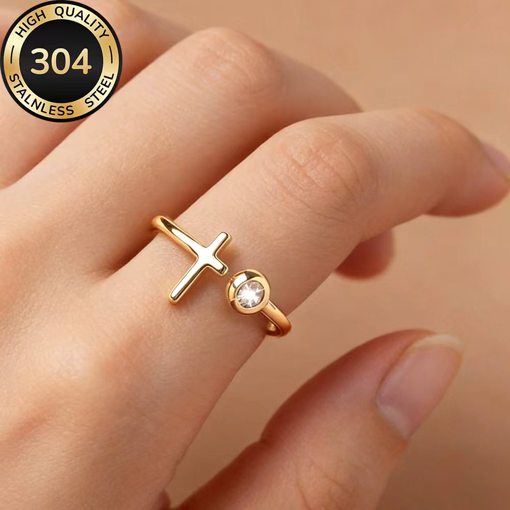 TEMU Anillo de acero inoxidable hipoalergénico de calidad con aro abierto, resistente al deslustre, elegante, un anillo de moda para mujer adecuado