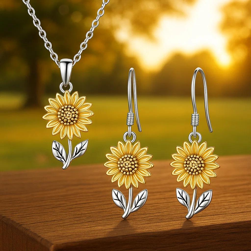 TEMU 3pcs, Fashion Jewelry Set, Vintage Jewelry Set, Easy Jewelry Set, Sunflower Jewelry Set, Flower Jewelry Set, 1pc Necklace +2pcs Earrings,