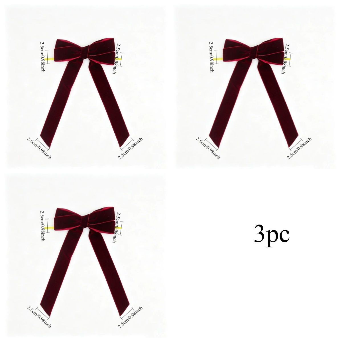 TEMU 3pcs Christmas Decor Burgundy Velvet Bows, 2.5cm Width, Velvet Tassel Bow Supplies Ribbon Tape Christmas Additions Premium Christmas Satin