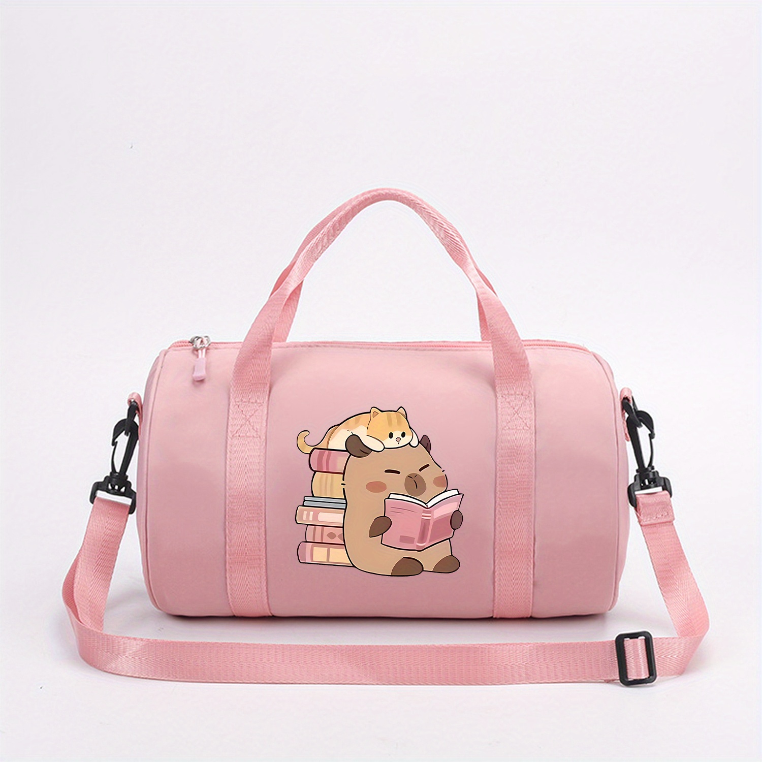 TEMU 1pc Capibara Print Yoga Bag - Light , Double-shoulder Strap, Zipper Closure, Casual Sports & Fitness Bag With Cute Animal Design, Daily Use,