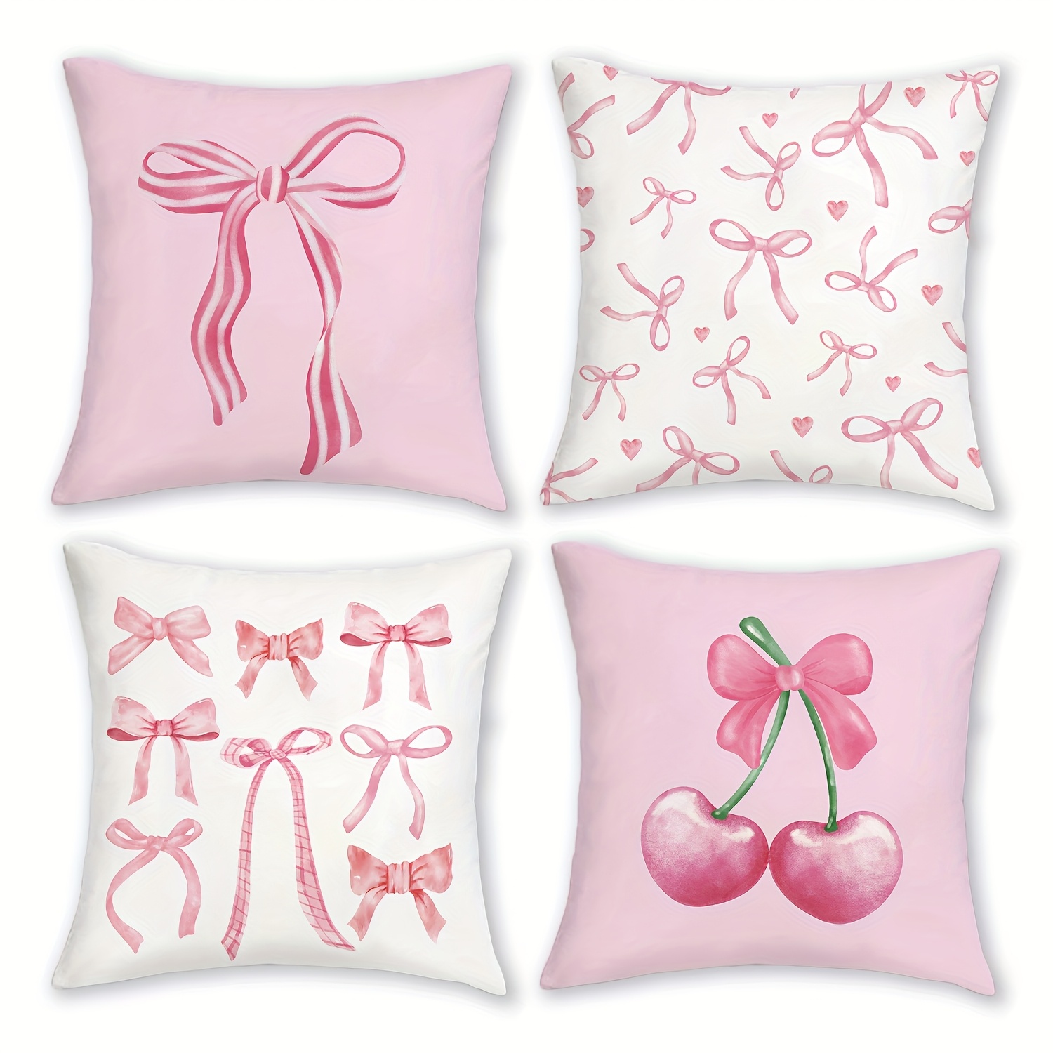 TEMU Cherry Heart-shaped Aesthetic Decorative Pillowcase- 4pcs Set, 18inch X 18inch Cm, 100% Polyester, Only Includes Pillowcases, No Filling,