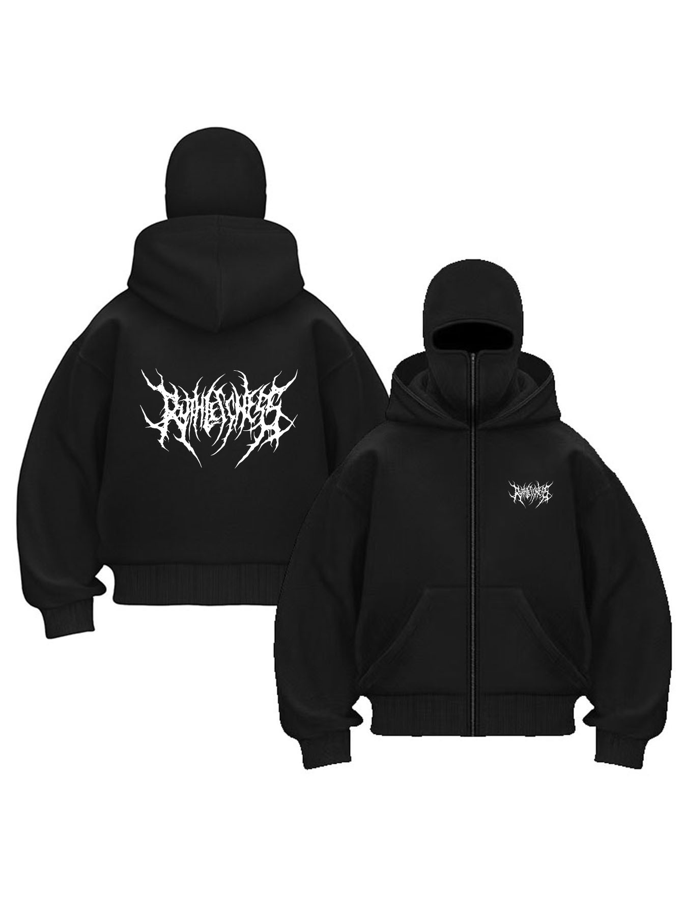 bluza męska gotycka z kapturem - pełna zamek, luźny fason na koncerty i codzienne stylizacje - wszechsezonowa odzież casual (biały/czarny/szary) - niezbędne ubranie urban fashion, wytrzymały materiał, estetyka streetwear, dla miłośników streetwearu 0