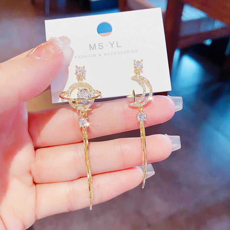 TEMU 【レディース】星と月のスタッドピアス、タッセルデザイン、アなパーソナライズジュエリー、ライトで万能なイヤリング