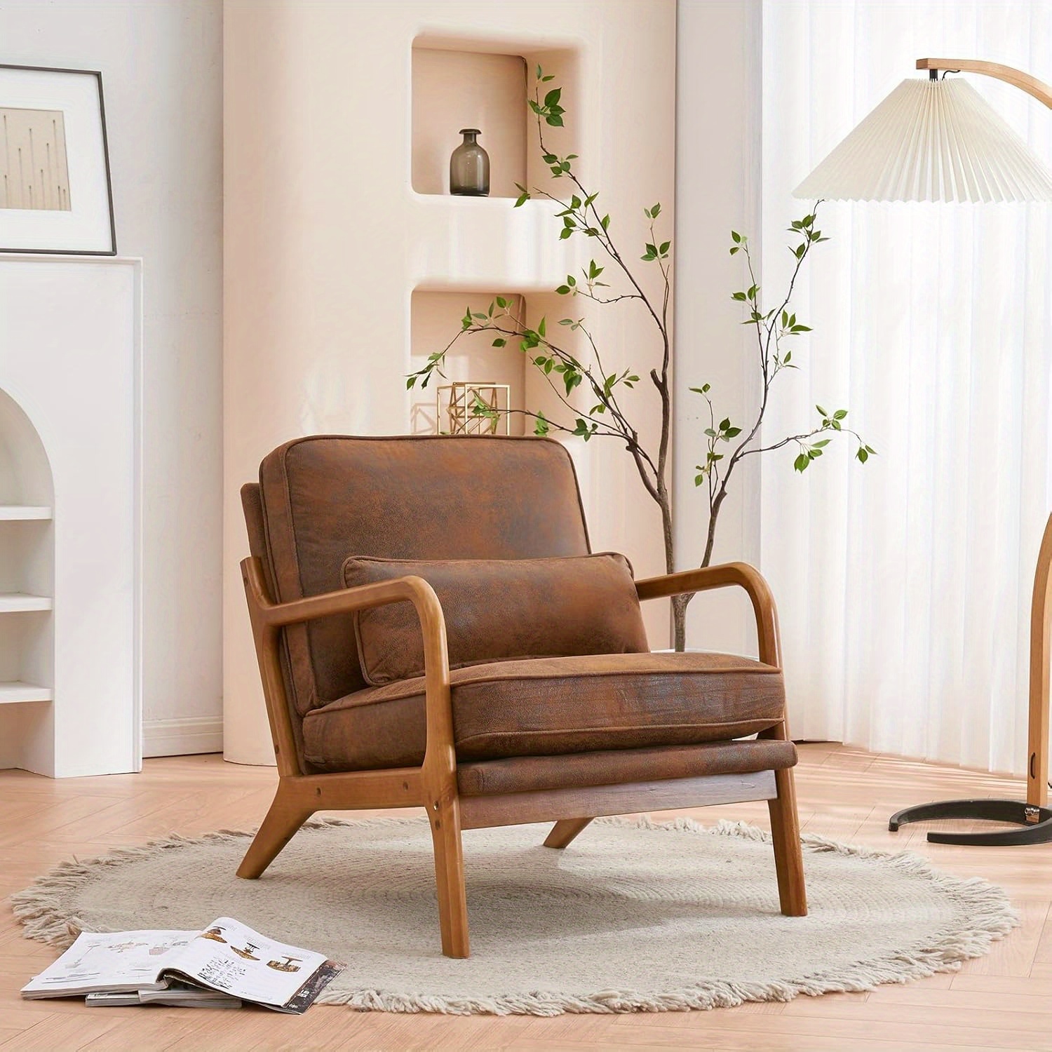solid accent chair with chenille lumbar pillow assembly suitable for living room bedroom reading nook padded armchair with open back sofa compatible for carpeted floors details 1