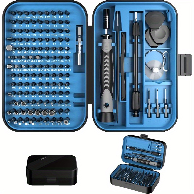 150 in 1 precision screwdriver set 120 bits full range small screwdriver set magnetic mini repair tool kit for ring doorbell laptop switch ps5   macbook iphone watch glasses navy blue Product details 0