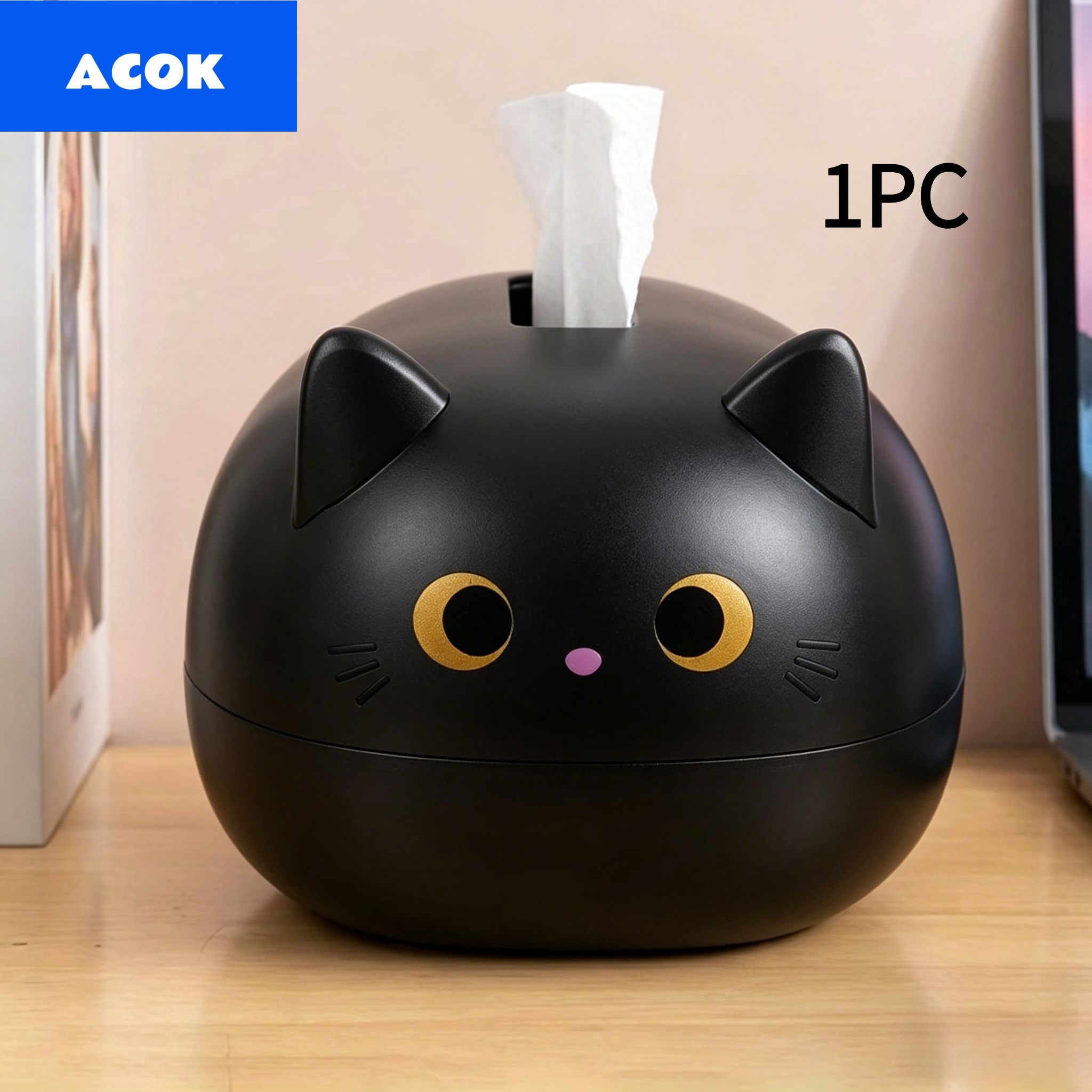 TEMU 1pc Creative Special-shaped Long Cat Head Tissue Box, High-quality Wear-resistant& Smooth Extraction, Multi-scene Use For Living Room Bedroom