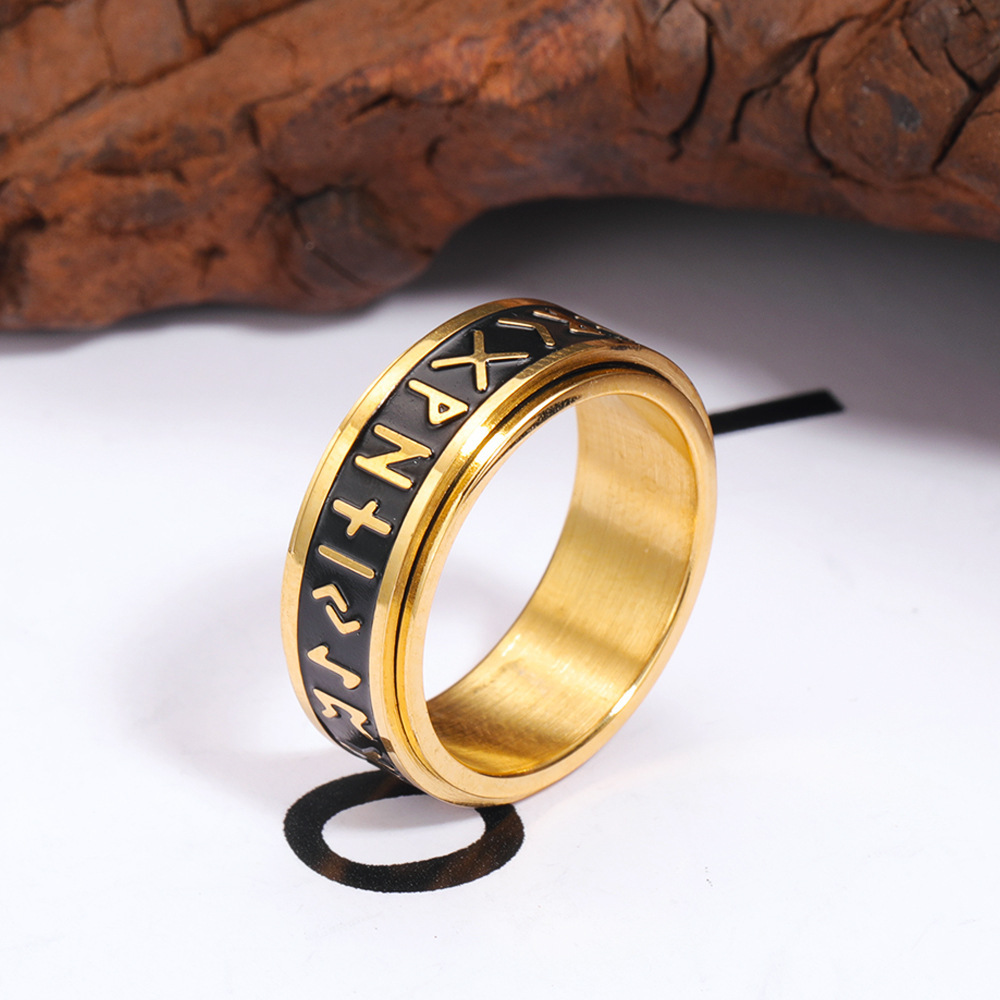 scandinavian trendy viking letter rotatable 304l stainless steel s ring fashion drip oil band for teenager Product details 2