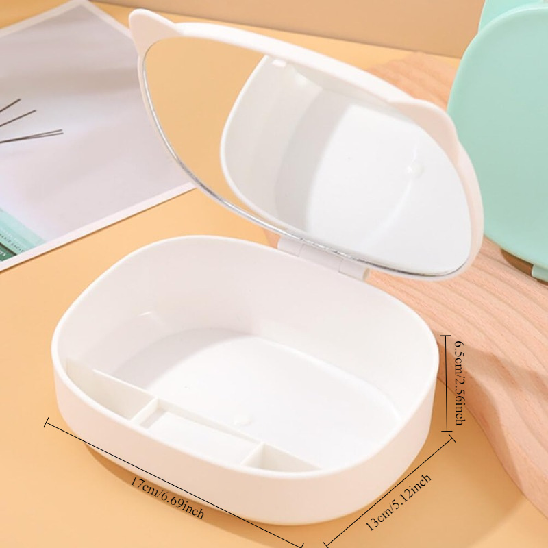 Portable Cat Head Makeup Organizer with Mirror - Compact Cosmetic Storage Box for Jewelry, Earrings, Bracelets & Hair Accessories