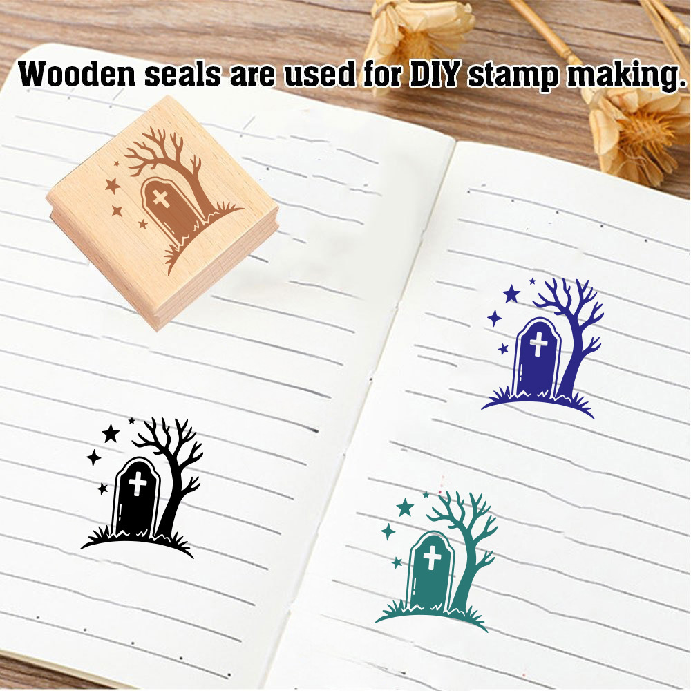 Delicate Halloween Cemetery-Themed Wooden Stamp