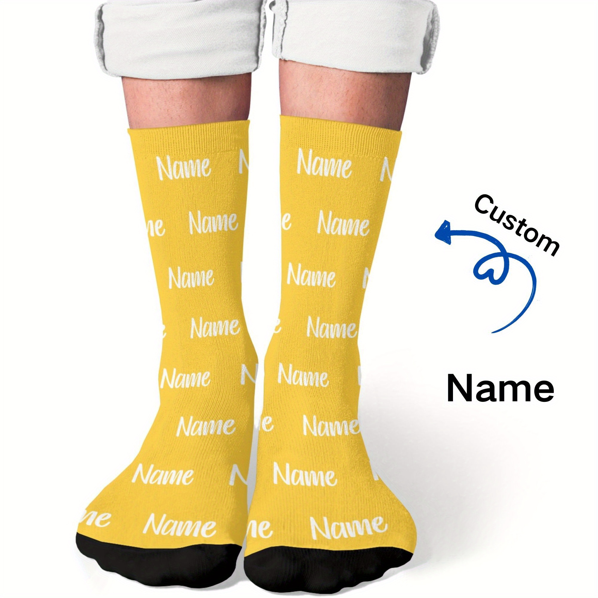 TEMU Une paire de chaussettes personnalisées, chaussettes portrait photo DIY, pour amis, amies ou , fabriquées à partir de tissu tricoté 100%, un