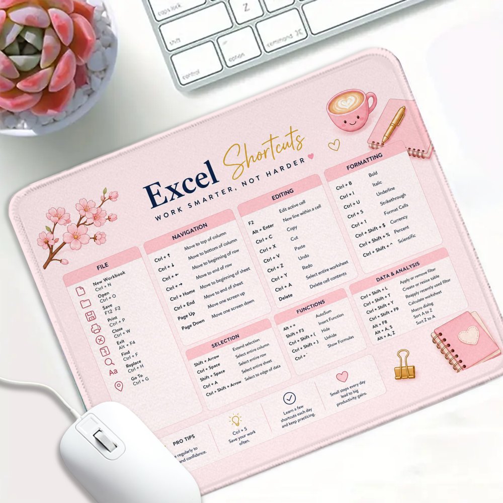 TEMU [ Wu] 2d Flat Gaming Mouse Pad, Desktop Pad, Office Supplies And Additions, Gifts For Gaming Enthusiasts, Cute Cherry Excel Shortcuts Office