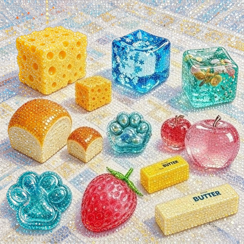 TEMU Nouveautés ! Peintures diamant 2D plates ! Peintures diamant dans divers styles de fruits et d'aliments, Kit de peinture diamant complet pour