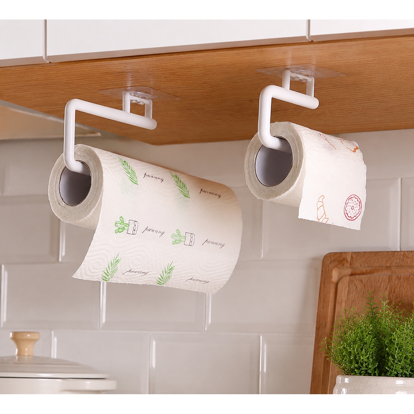 TEMU Lot de 2 pièces : Grand + Petit Porte-mouchoirs de cuisine mural à 180° avec 2 tampons de support, perçage, en matériau PP, porte-mouchoirs