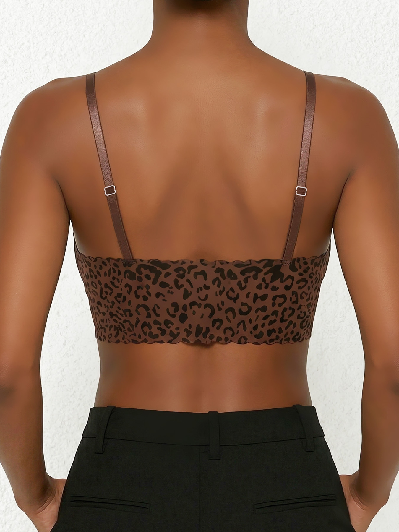 2pcs Women's Seamless Wire-Free Bra Set, Elegant Leopard Print