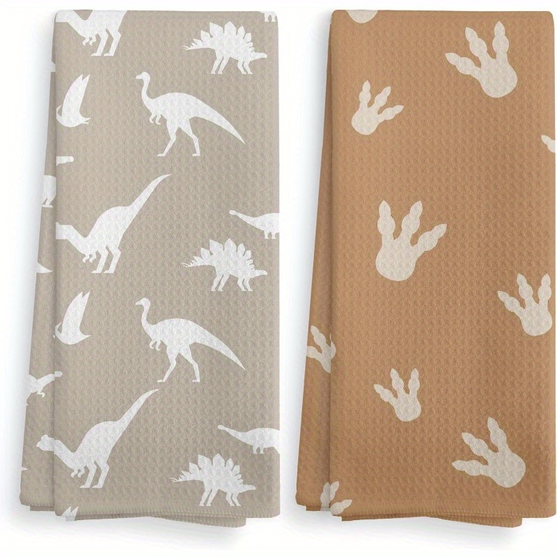 

2pcs 18x26 Inch Dinosaur Footprint Hand Towels, Polyester Kitchen Towels For Boys, Cartoon Dinosaur Decorative Drying Cloths