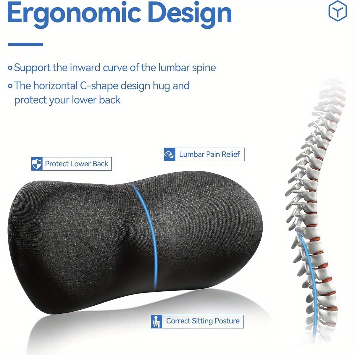 premium non slip lumbar support pillow with adjustable strap fade resistant   design for office chair car seat bed recliner black ergonomic pillow seat cushion modern pillow durable pillow Product details 0