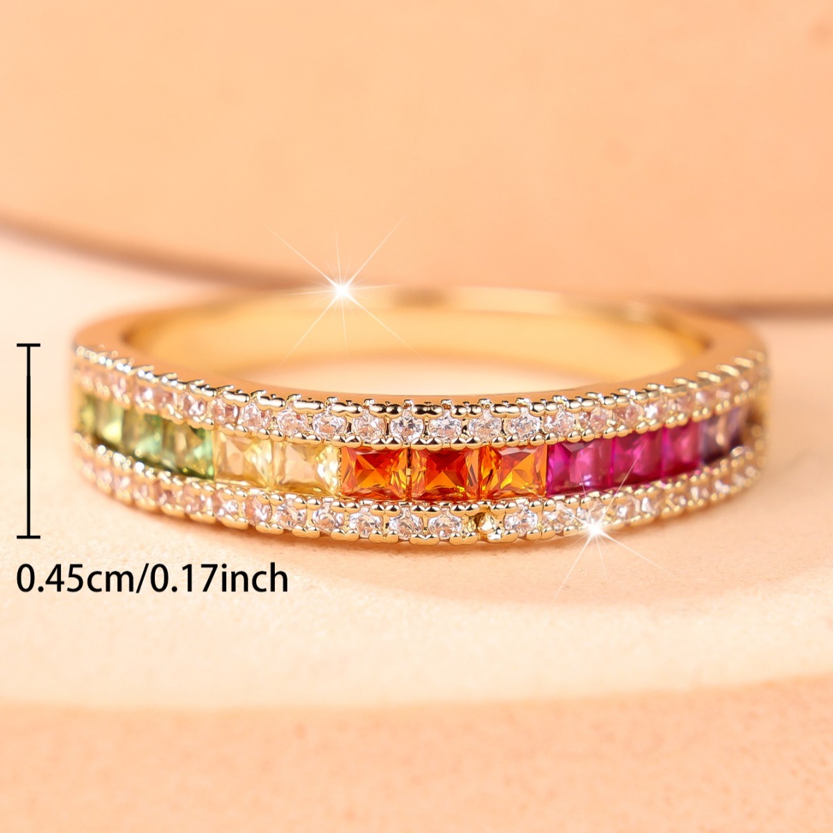Chic Trendy Rainbow Square Stone Thin Band Ring