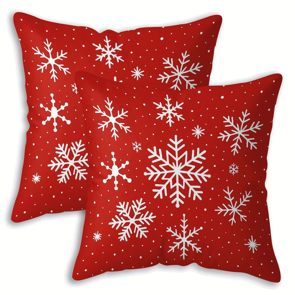 TEMU Set Of 2, Featuring A Christmas Style With Snowflakes Falling On A Red Background. The Pillow Covers Sizes, With A Single-sided Print, Zipper