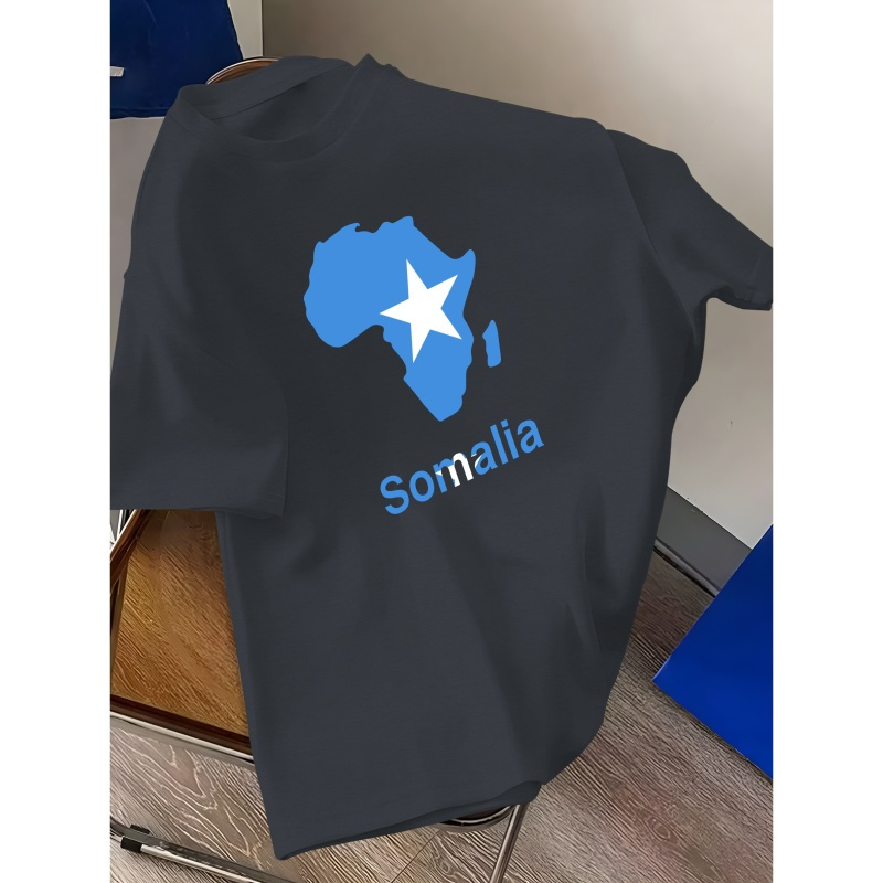 

T-Shirt pour Hommes de la Somalie - Décontracté & Confortable en Polyester à Col Rond avec Imprimé Géométrique, Manches Courtes, Haut d'Été Respirant, Lavable en Machine