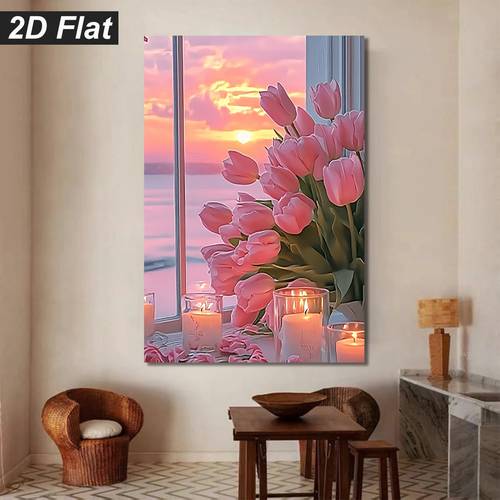 plat 2d, grand moderne avec rose - peinture de fleur de rose adaptée à la décoration du salon, de , à manger, impression sur toile cadre, paysage floral , décoration à pour , plat 2d