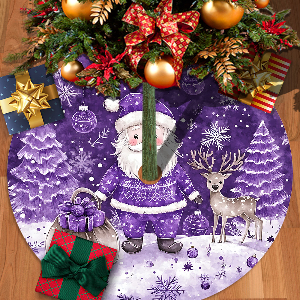 

1 48-inch Purple Santa & Reindeer Christmas Tree Skirt - Classic Holiday Decor With Snowflakes & Gifts Design, Polyester, Home, Party & Yard Display, Christmas Decorations